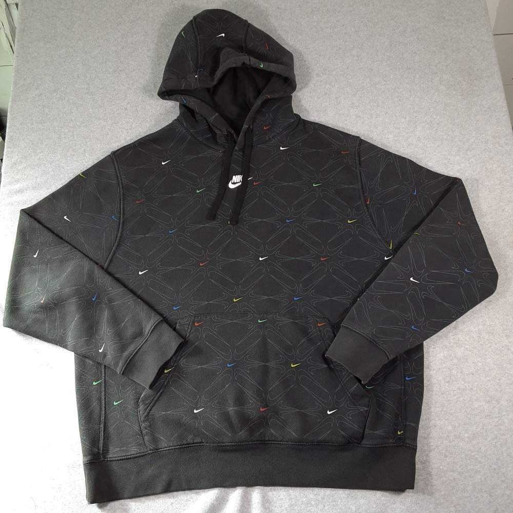 Nike Mens Sportswear Multi Color Swoosh All Over Print Hoodie Black DM7930-010 L